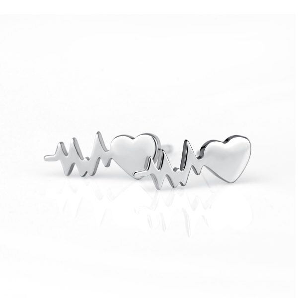 Sterling Silver Heartbeat Stud Earrings-4