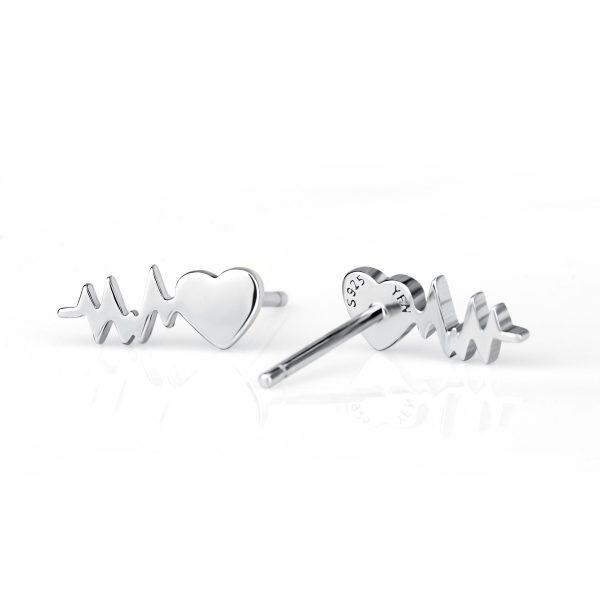 Sterling Silver Heartbeat Stud Earrings-5