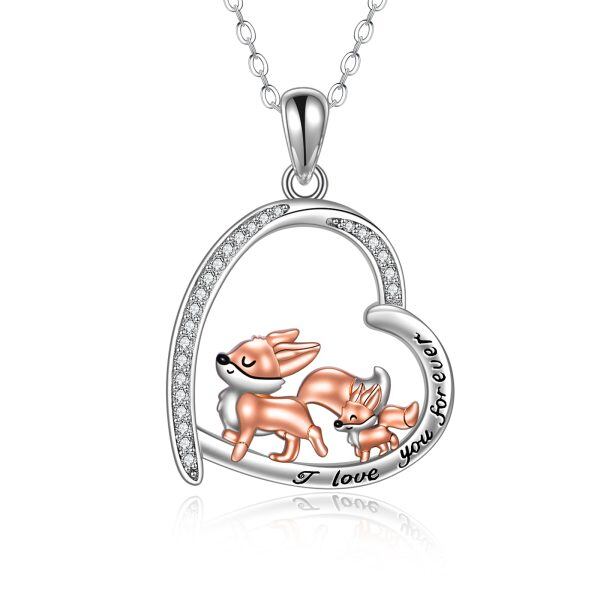 Sterling Silver Heart Fox Pendant Necklace-0