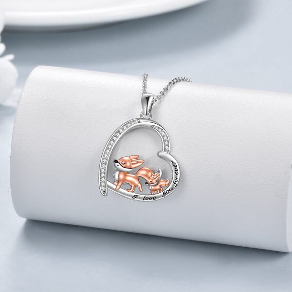 Sterling Silver Heart Fox Pendant Necklace-3