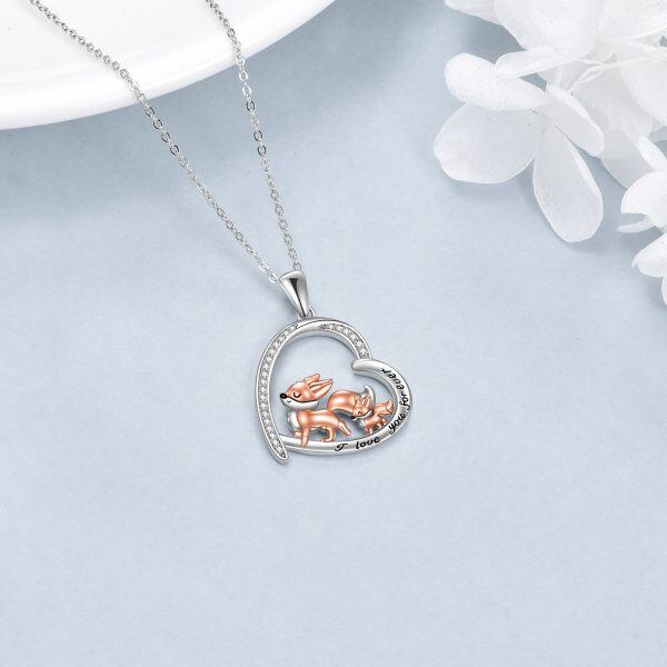 Sterling Silver Heart Fox Pendant Necklace-4