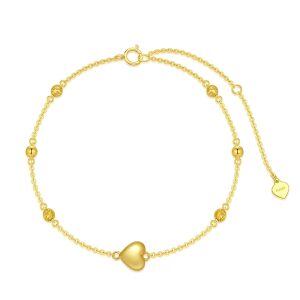 14K Solid Gold Heart Beaded Chain Bracelets-0