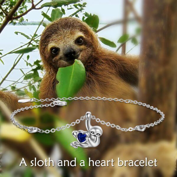 Sterling Silver Heart Sloth Crystal Chain Bracelets-5