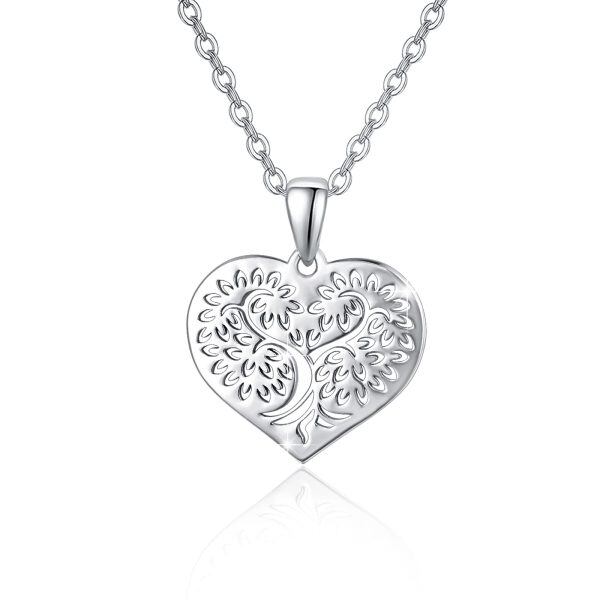 Sterling Silver Heart Hollow Tree of Life Pendant Necklace-0