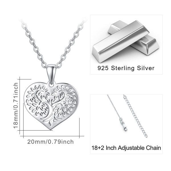 Sterling Silver Heart Hollow Tree of Life Pendant Necklace-1