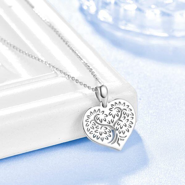 Sterling Silver Heart Hollow Tree of Life Pendant Necklace-4