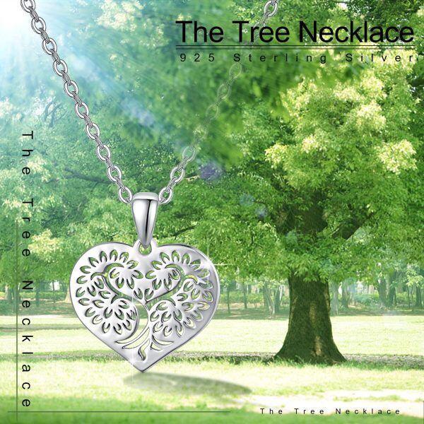 Sterling Silver Heart Hollow Tree of Life Pendant Necklace-5