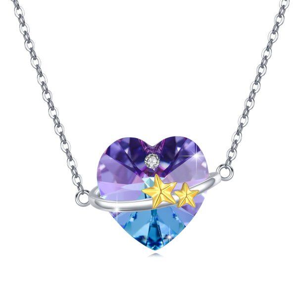 Sterling Silver Purple Love Heart Crystals June Birthstone Pendant Necklace-0