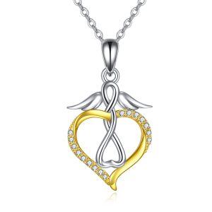 Sterling Silver Infinity Love Angel Heart Pendant Necklace-0