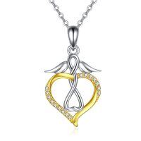 wholesale 925 Sterling Silver Infinity Heart Angel Wings Pendant Necklace with Cubic Zirconia and Chain 45cm- Rhodium And Gold Plated