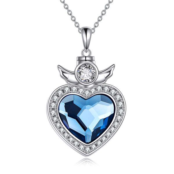 Sterling Silver Angel Wing Heart Crystal Urn Necklace-0