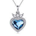 wholesale 925 Sterling Silver Blue Crystal Heart with Angel Wings Cremation Keepsake Pendant Necklace-0-0