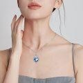 wholesale 925 Sterling Silver Blue Crystal Heart with Angel Wings Cremation Keepsake Pendant Necklace-0-2