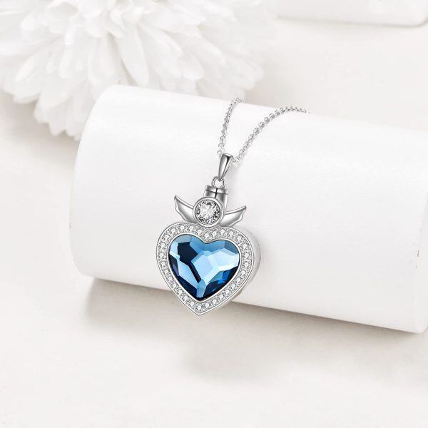 Sterling Silver Angel Wing Heart Crystal Urn Necklace-4