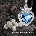 wholesale 925 Sterling Silver Blue Crystal Heart with Angel Wings Cremation Keepsake Pendant Necklace-0-5