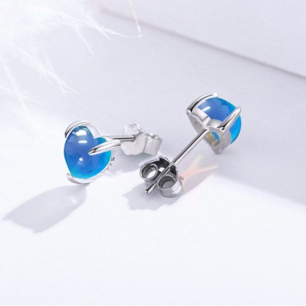 Sterling Silver Blue Discoloration stone Stud Earrings-4