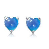 wholesale 925 Sterling Silver Blue Opal Heart Stud Earrings Hypoallergenic s for Women- Rhodium Plated