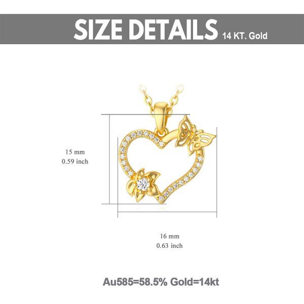 14K Solid Gold Butterfly Flower Heart Choker Necklaces-1