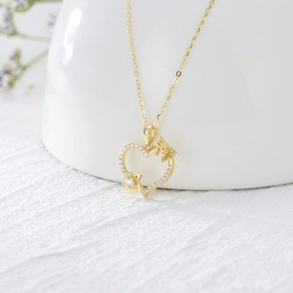 14K Solid Gold Butterfly Flower Heart Choker Necklaces-3