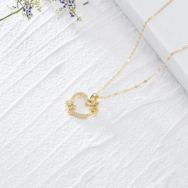 14K Solid Gold Butterfly Flower Heart Choker Necklaces-4