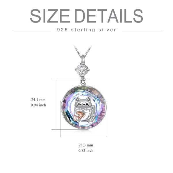 Sterling Silver Lucky Cat Pendant Necklace with Circle Crystal-1