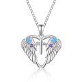 wholesale 925 Sterling Silver Heart with Angel Wings and Cross Pendant Necklace - Gifts for Women-0-0