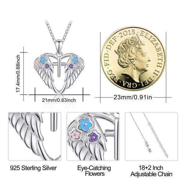 Sterling Silver Guardian Angel Wing Heart Pendant Necklace-1