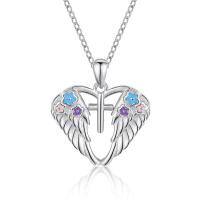 wholesale 925 Sterling Silver Heart with Angel Wings and Cross Pendant Necklace - Gifts for Women- Rhodium Plated
