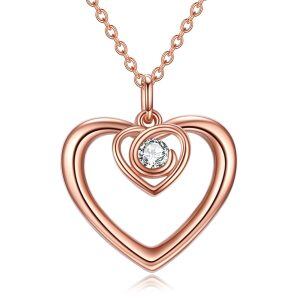 Sterling Silver Double Heart Pendant Necklace-0