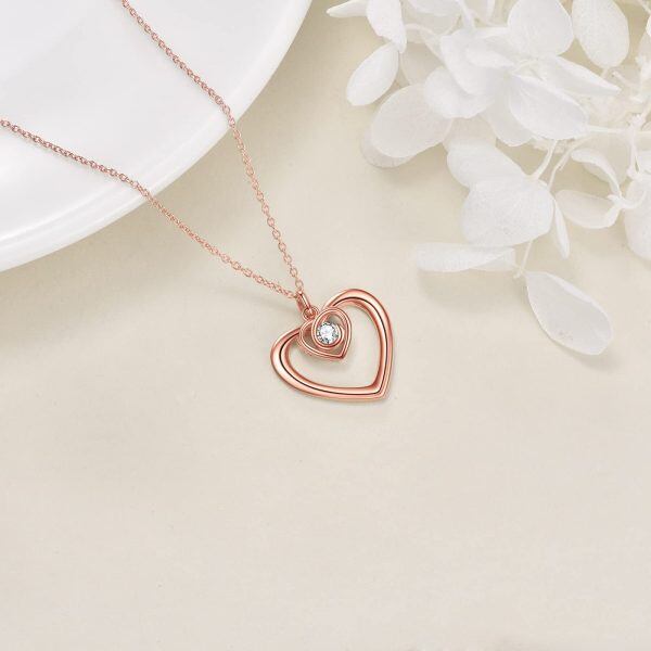 Sterling Silver Double Heart Pendant Necklace-3