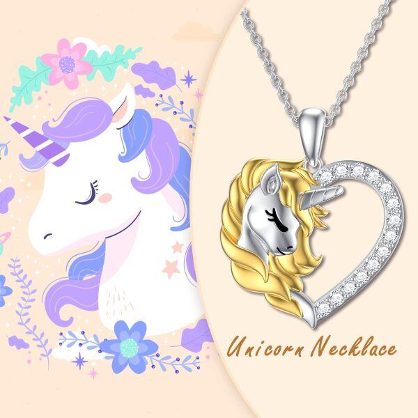 Sterling Silver Unicorn Heart Pendant Necklace-3