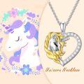 wholesale 925 Sterling Silver & 18K Gold Plated Unicorn Head in Heart Shape Pendant Necklace w/ Cubic Zirconia Stones for Women and Girls-0-3
