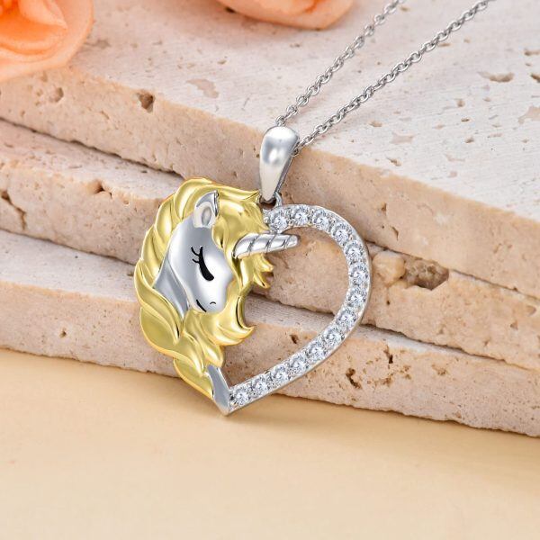 Sterling Silver Unicorn Heart Pendant Necklace-4