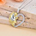 wholesale 925 Sterling Silver & 18K Gold Plated Unicorn Head in Heart Shape Pendant Necklace w/ Cubic Zirconia Stones for Women and Girls-0-4
