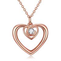 wholesale 925 Sterling Silver Rose Gold Plated Double Heart with Cubic Zirconia Pendant for Women's Love s- Rose Gold Plated