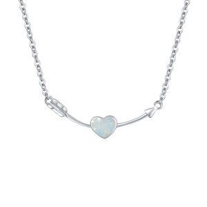 Sterling Silver Opal Heart Arrow Pendant Necklace-0