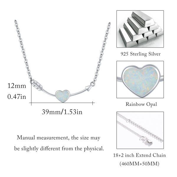 Sterling Silver Opal Heart Arrow Pendant Necklace-1