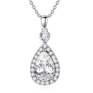 Sterling Silver Moissanite Teardrop Pendant Necklace-0