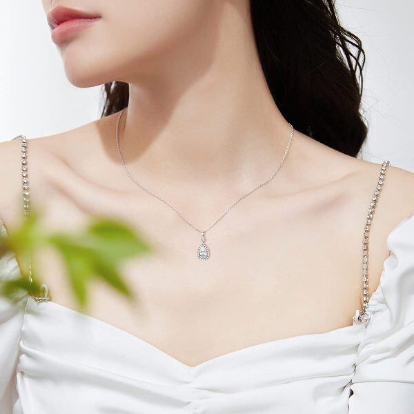 Sterling Silver Moissanite Teardrop Pendant Necklace-2