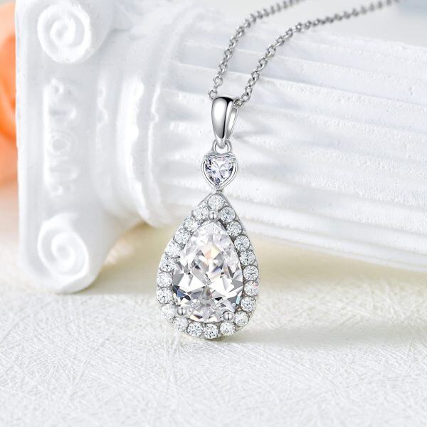 Sterling Silver Moissanite Teardrop Pendant Necklace-3