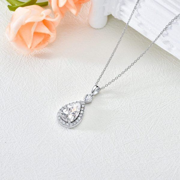 Sterling Silver Moissanite Teardrop Pendant Necklace-4