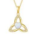 wholesale 14K Gold Triquetra Opal & Cubic Zirconia Heart Pendant Necklace - 16 Chain-0-0