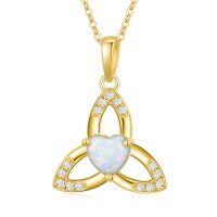 wholesale 14K Gold Triquetra Opal & Cubic Zirconia Heart Pendant Necklace - 16 Chain- Gold Plated