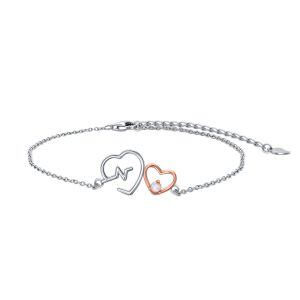 Sterling Silver Opal Heart Chain Bracelets-0