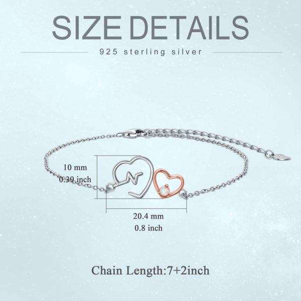 Sterling Silver Opal Heart Chain Bracelets-1