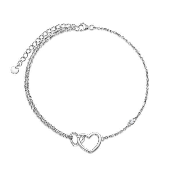 Sterling Silver Heart Layered Anklet Bracelets-0