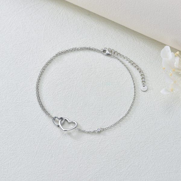 Sterling Silver Heart Layered Anklet Bracelets-3