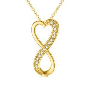 14K Solid Gold Nature Diamond Infinity Heart Pendant Necklace-0