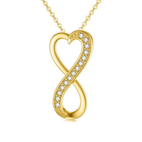 14K Solid Gold Nature Diamond Infinity Heart Pendant Necklace-0