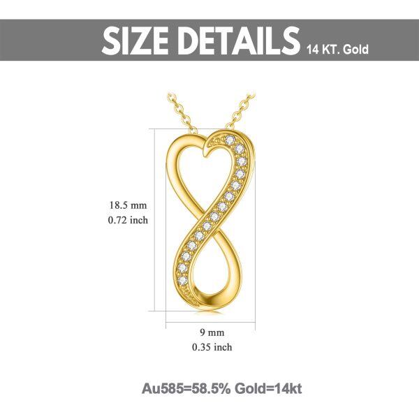 14K Solid Gold Nature Diamond Infinity Heart Pendant Necklace-1